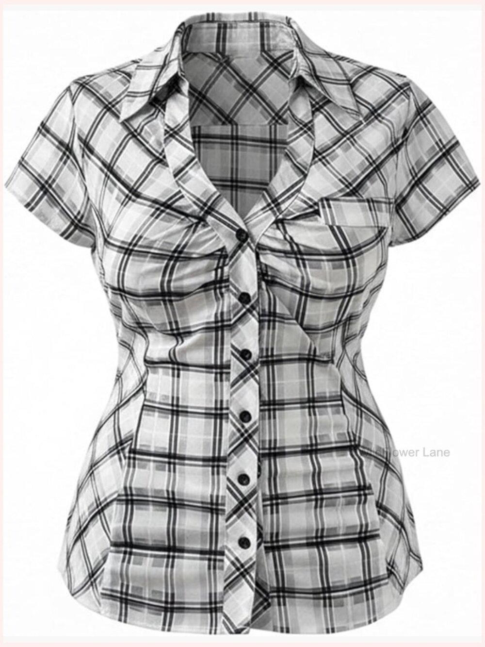 Gingham Button Down Shirt Short Sleeve Preppy Gothic Blouse
